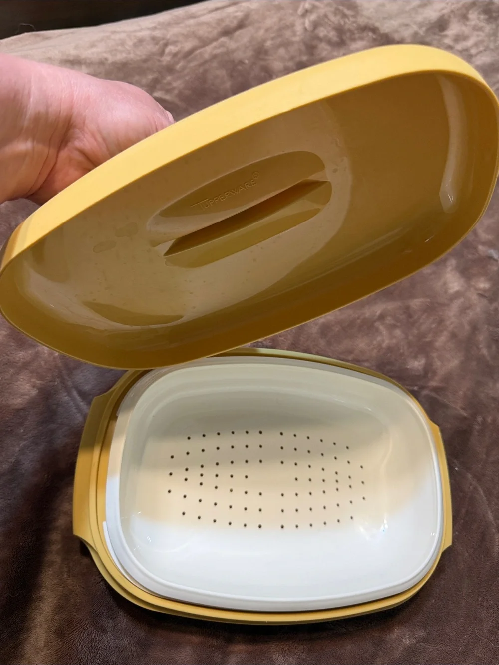 Tupperware Harvest Gold Vintage Microwave Rice and Veg Steamer Set 1970-1980’s